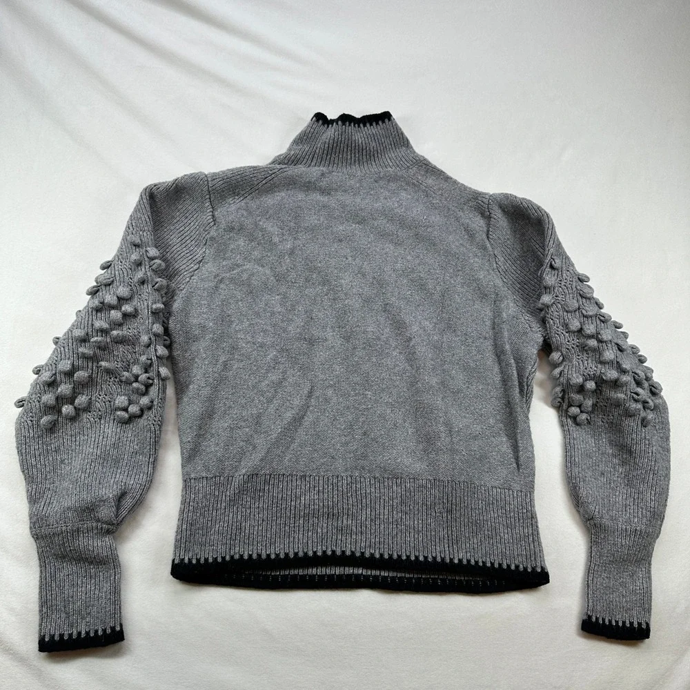 BCBGMAXAZRIA Mock Neck Bobble Knit Sweater Merino Wool Grey Size‎ Large